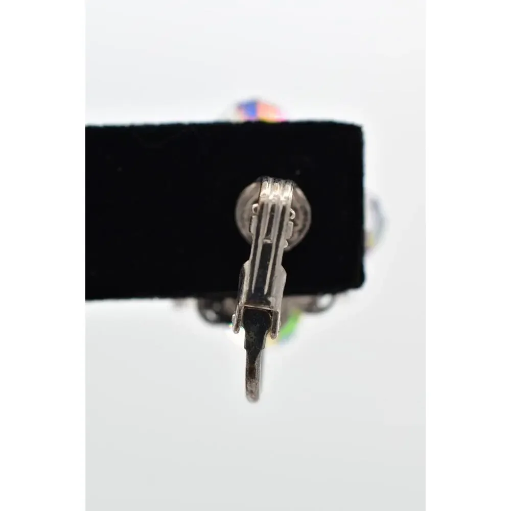 Vintage Clip On Crystal Earrings Watermelon Aurora Borealis Chrome 1950s BinBK